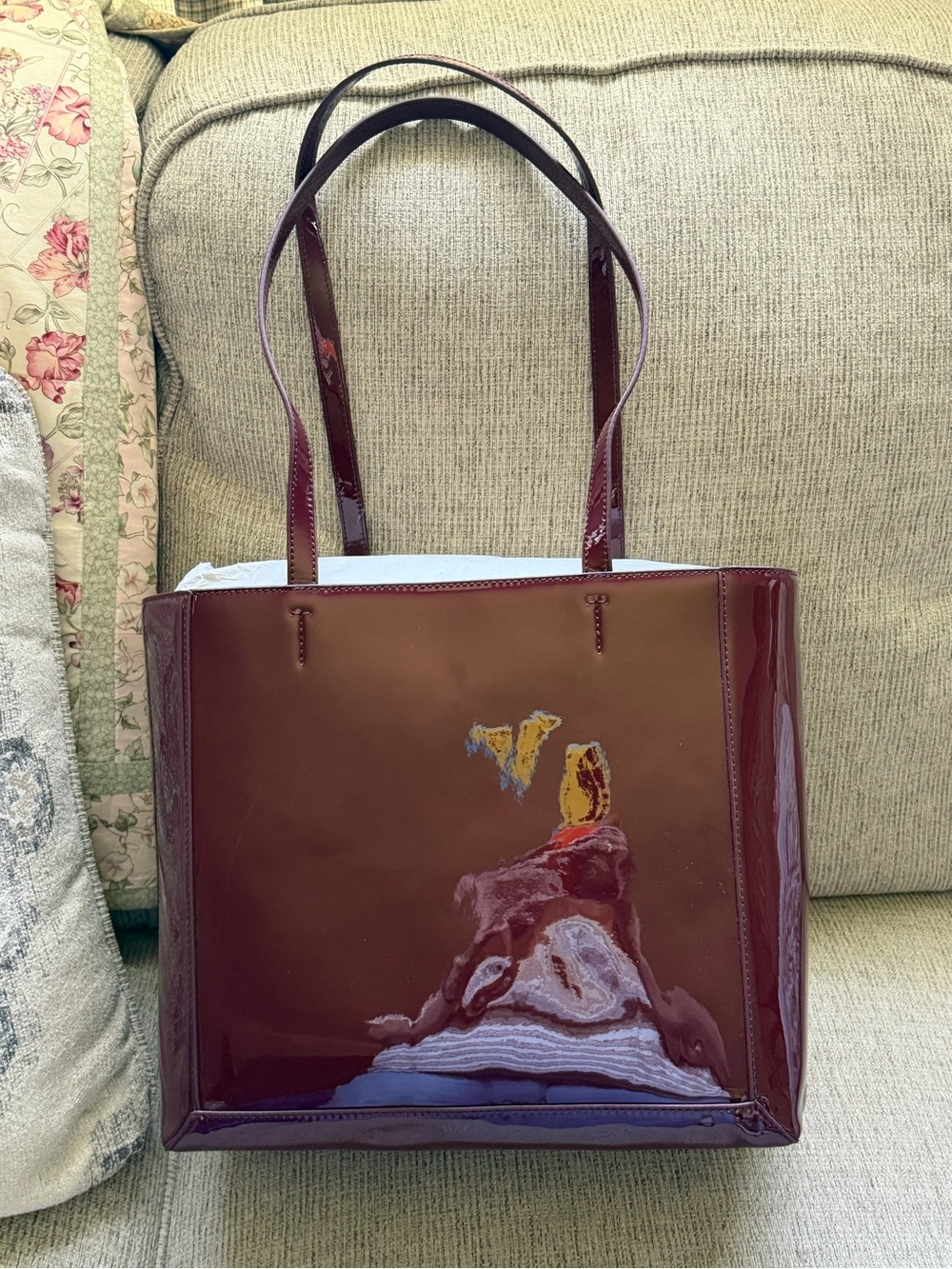 Ann Taylor Weekend Patent Tote - Burgundy NWT